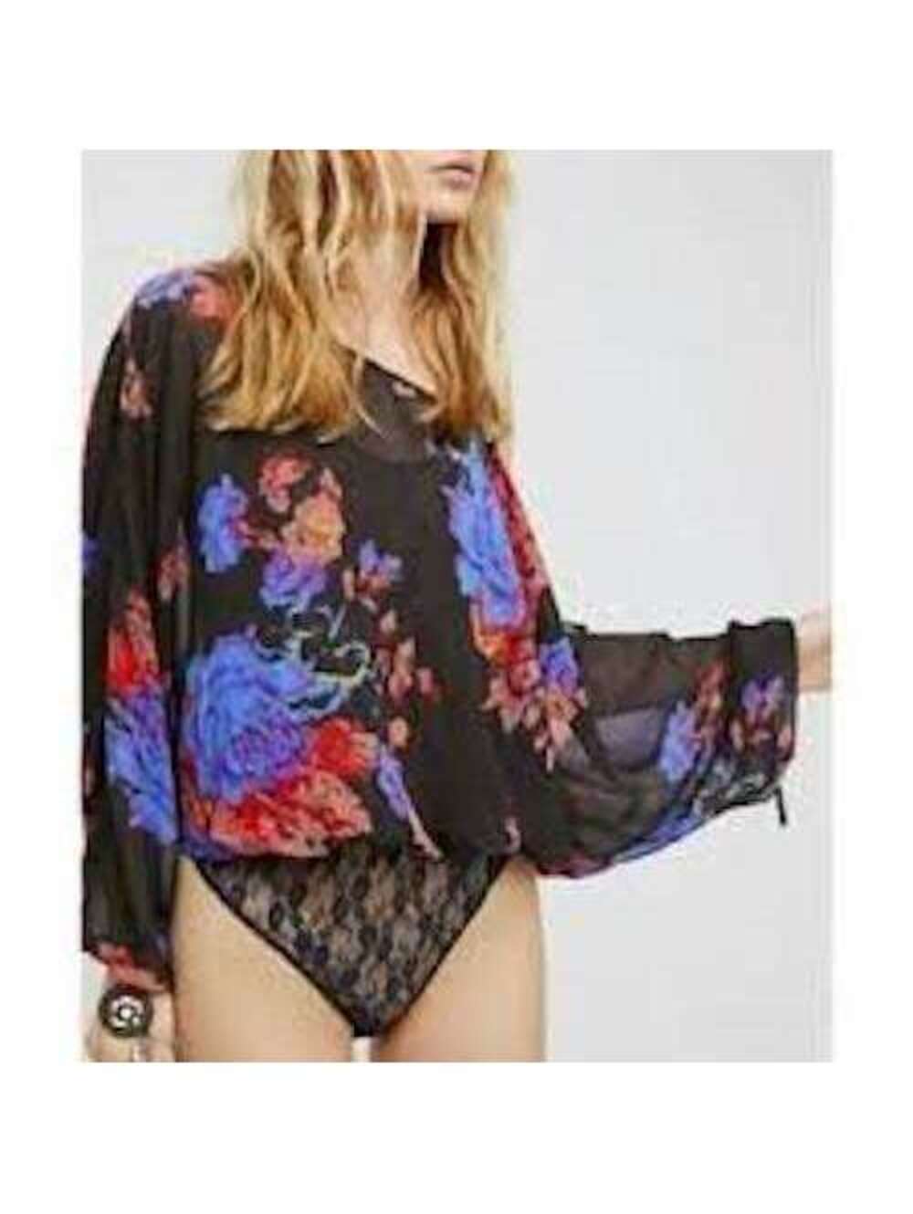 Intimately Free People EUC Women's Lace Bodysuit with Floral Overlay Top Size XS